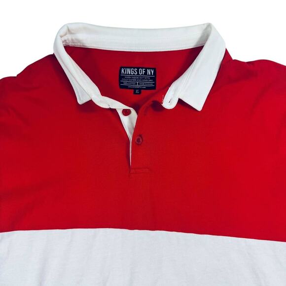 Kings of NY Rugby Polo Shirt Long Sleeve Red White Colorblock XL Mens Casual - Picture 2 of 6